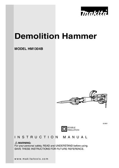 Makita HM1304B Demolition Hammer Instruction Manual - cover page