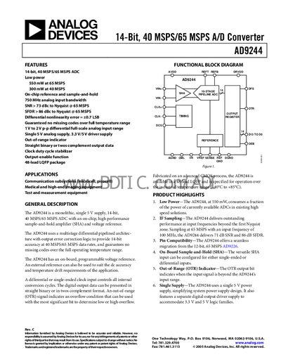 Analog Devices AD9244 Datasheet - cover page