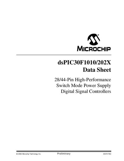 Microchip dsPIC30F1010/202X Datasheet - cover page