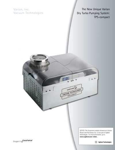 Agilent TPS-compact Dry Turbo Pumping System Product Leaflet - cover page