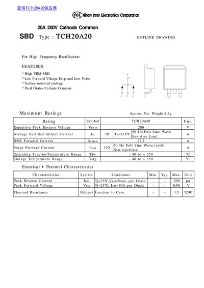 Nihon Infer Electronics TCH20A20 SBD Datasheet - cover page