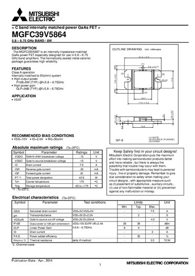 Mitsubishi MGFC39V5864 C‑Band Power FET Datasheet - cover page