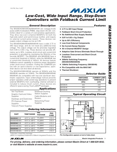Maxim MAX8545/MAX8546/MAX8548 Step-Down DC-DC Controller Datasheet - cover page