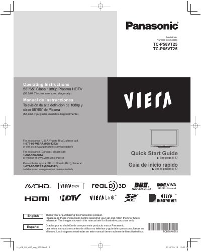 Panasonic TC-P58VT25/TC-P65VT25 Plasma HDTV Quick Start Guide - cover page