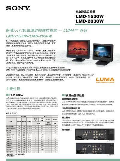 Sony LMD-1530W / LMD-2030W Professional Liquid Crystal Monitor Manual - cover page