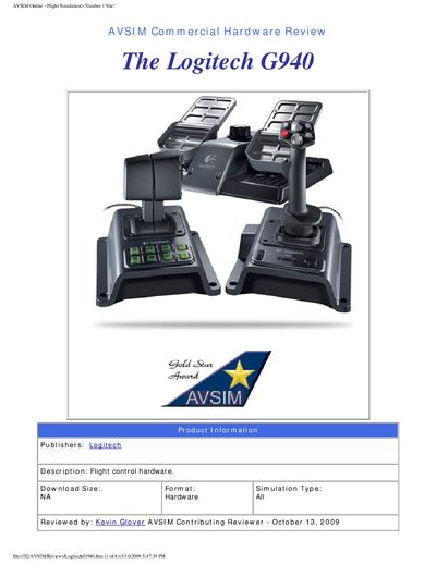 Logitech G940 Review – AVSIM Commercial Hardware Review - cover page