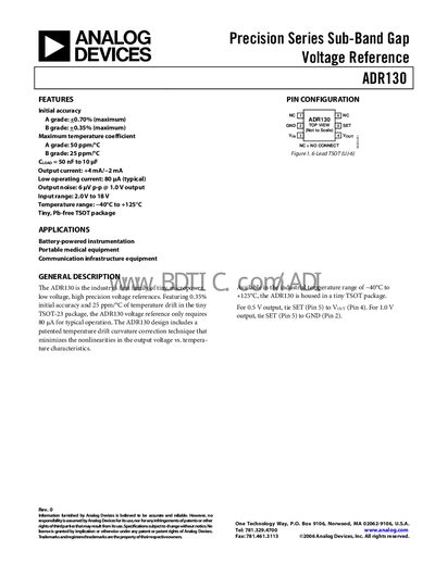 Analog Devices ADR130 Voltage Reference Datasheet - cover page