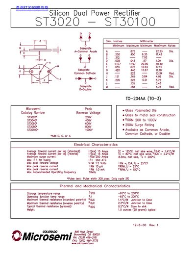 Microsemi ST3020-ST30100 Data Sheet - cover page