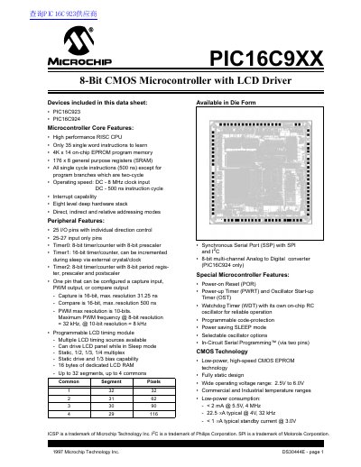 Microchip PIC16C9XX 8-Bit CMOS Microcontroller Datasheet - cover page