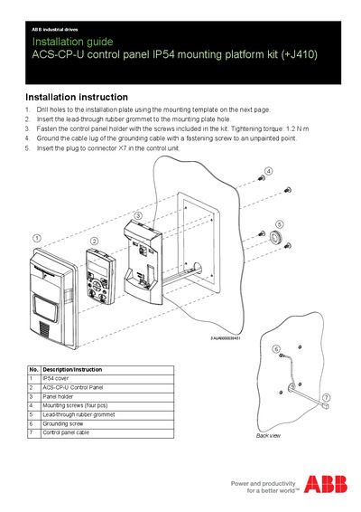 ABB Installation guide ACS-CP-U control panel IP54 mounting platform kit (+J410) Manual - cover page