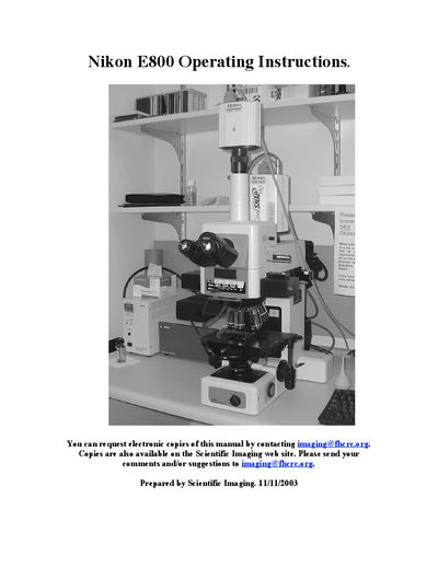 Nikon E800 Microscope User Manual - cover page