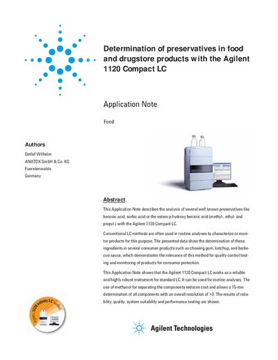Agilent 1120 Compact LC Application Note for Preservative Determination - cover page