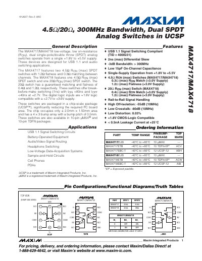 Maxim MAX4717/MAX4718 Dual SPDT Analog Switches Datasheet - cover page