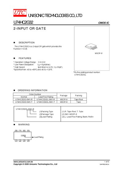 Unisonic U74HC2G32 Datasheet - cover page