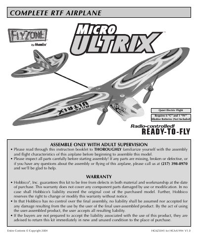 Hobbico HCAA1994 Micro Ultrix RTF Airplane User Manual - cover page