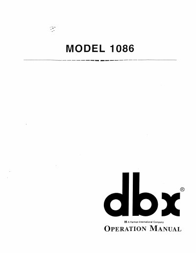 dbx 1086 Operation Manual - cover page