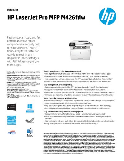 HP M426fdw LaserJet Pro MFP Datasheet - cover page
