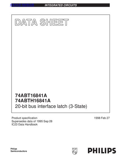 PHILIPS 74ABT16841A 74ABTH16841A 20-bit bus interface latch (3-State) handbook - cover page