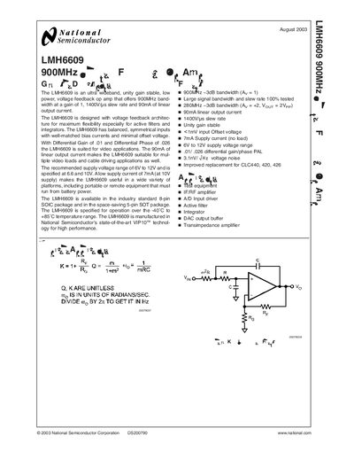 National Semiconductor LMH6609 Datasheet - cover page
