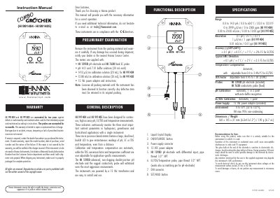 Hanna Instruments HI 991404/991405 pH/EC/TDS Meter Instruction Manual - cover page