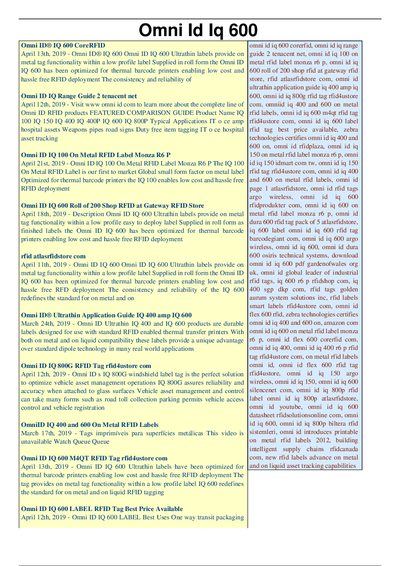 Omni ID IQ 600 RFID Tag Product Leaflet