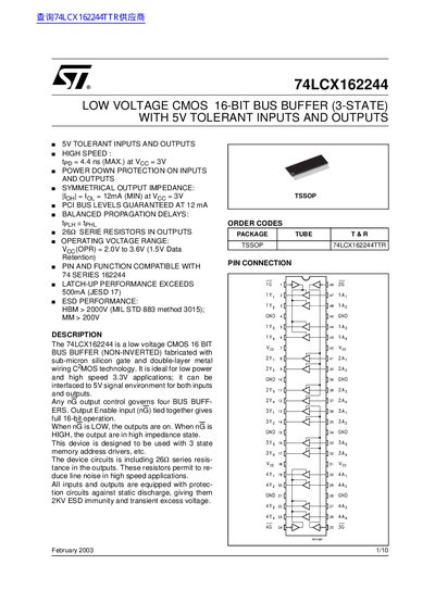 STMicroelectronics 74LCX162244 Datasheet - cover page
