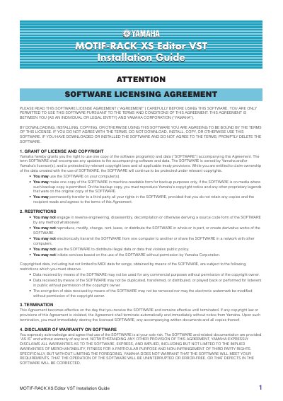 Yamaha MOTIF-RACK XS Editor VST Installation Guide - cover page