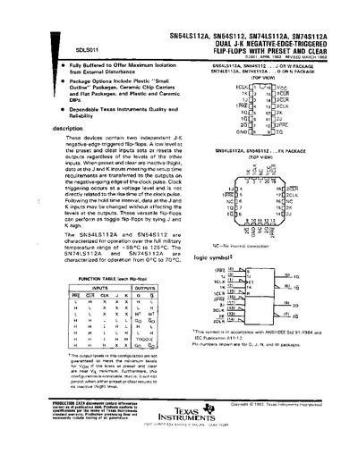 Texas Instruments SN54LS112A Datasheet - cover page