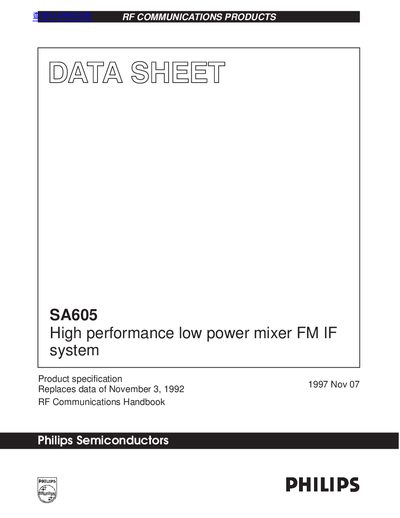 Philips SA605 High Performance Low Power Mixer FM IF System Data Sheet - cover page