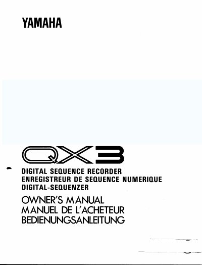 Yamaha QX3 Digital Sequence Recorder Owner's Manual - cover page