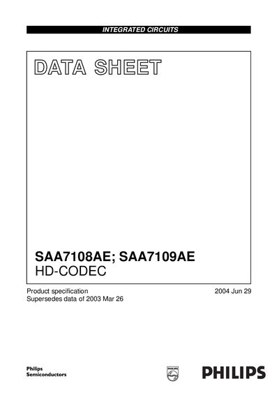 Philips SAA7108AE SAA7109AE HD-CODEC Datasheet - cover page