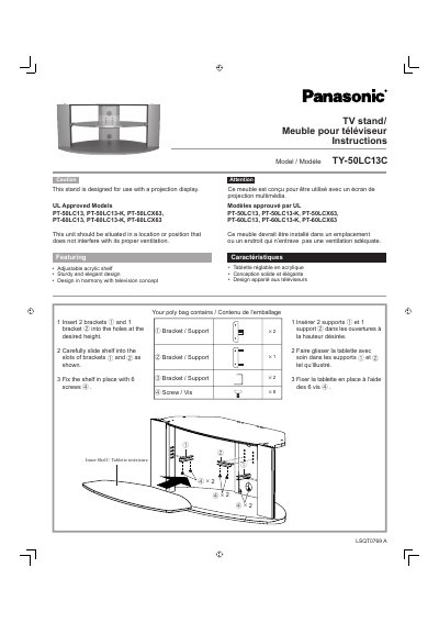 Panasonic TY-50LC13C TV Stand Instructions - cover page