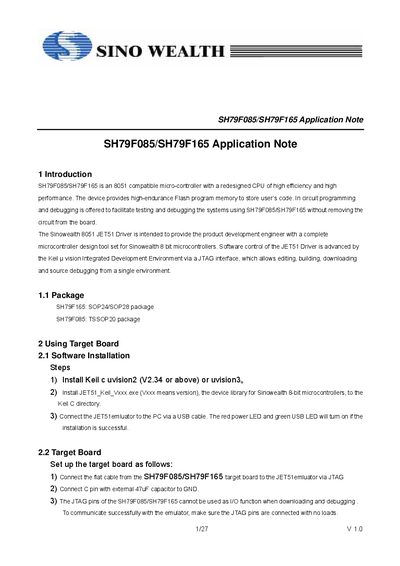 Sino Wealth SH79F085 / SH79F165 Application Note - cover page