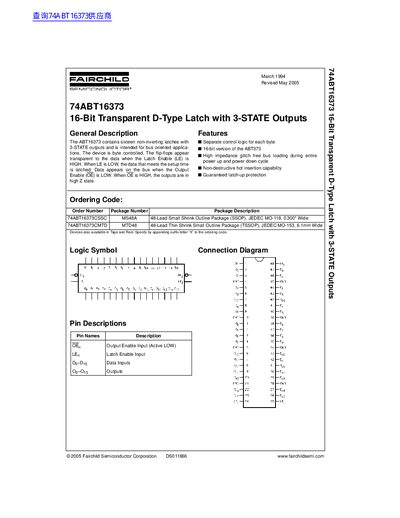 FAIRCHILD semiconductor 74ABT16373 16-Bit Transparent D-Type Latch with 3-STATE Outputs handbook - cover page