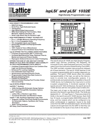 Lattice 1032E High-Density Programmable Logic Datasheet