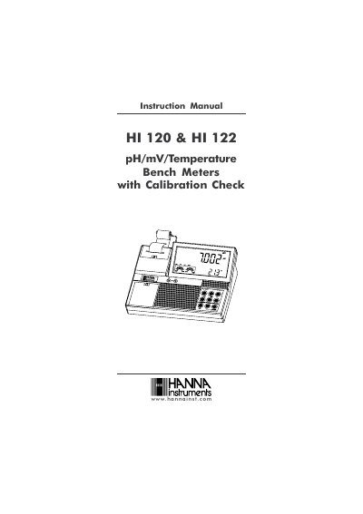 Hanna Instruments HI 120 & HI 122 Bench Meters Instruction Manual - cover page