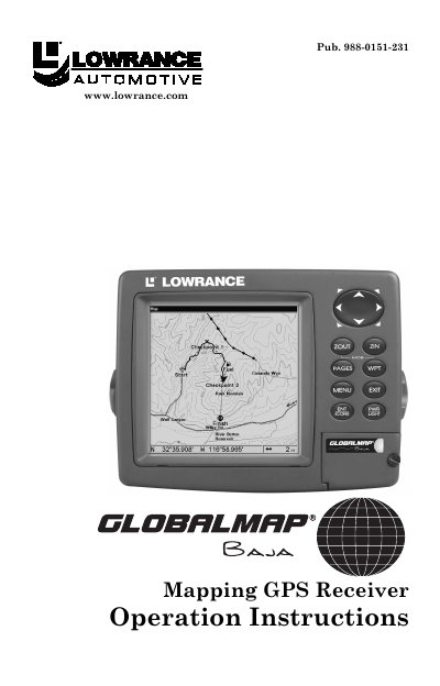 Lowrance GlobalMap Baja Mapping GPS Receiver Operation Instructions - cover page