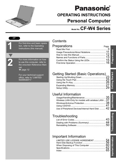 Panasonic CFW4GWCZZBM Manual - cover page