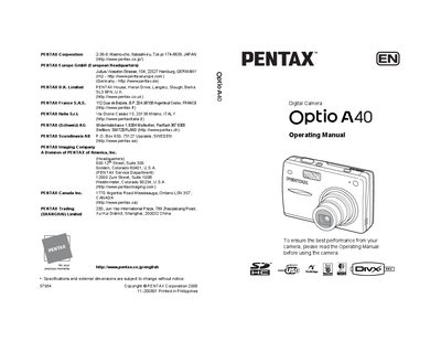 Pentax Optio A40 Digital Camera Operating Manual - cover page