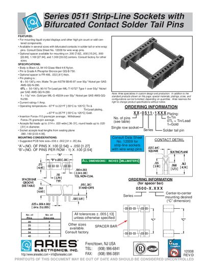 Aries Series 0511 Strip-Line Socket Product Leaflet - cover page