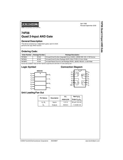 Fairchild 74F08 Quad 2-Input AND Gate Datasheet - cover page