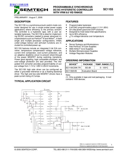 Semtech SC1155 DC/DC Hysteretic Controller Datasheet - cover page
