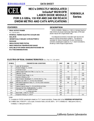 CEL NX8563LA Series Laser Diode Module Datasheet - cover page
