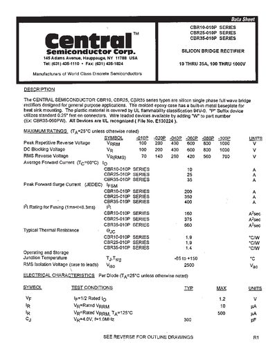 Central Semiconductor CBR10-010P Series Data Sheet