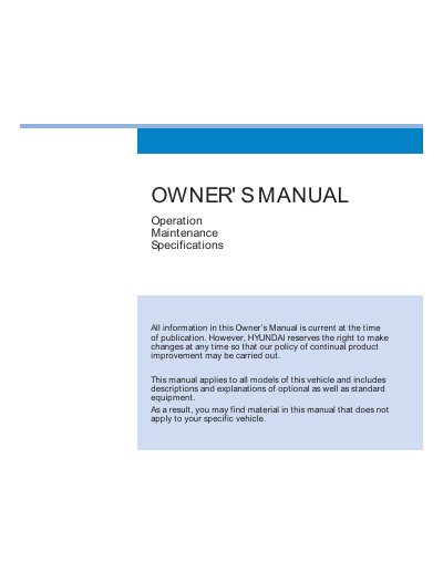 Hyundai Vehicle Owner's Manual Operation and Maintenance Guide - cover page