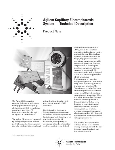 Agilent CE-1000 Capillary Electrophoresis System Technical Description - cover page
