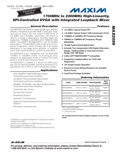 Maxim Integrated MAX2059 High-Linearity DVGA Datasheet - cover page