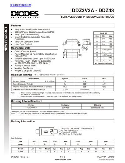 DIODES DDZ3V3A - DDZ43 Data sheet - cover page