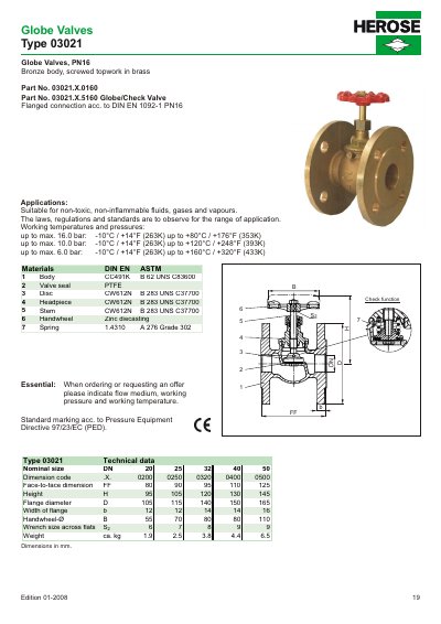 HEROSE Type 03021 Globe Valve Datasheet - cover page