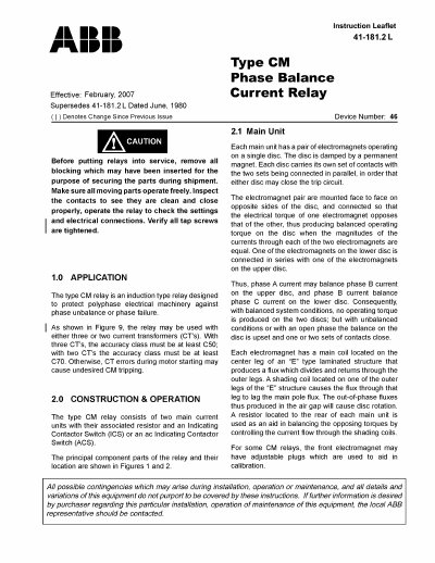 ABB CM Phase Balance Current Relay Service Manual - cover page